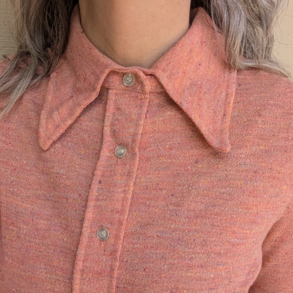 SPECKLE SALMON 1970's vintage button front shirt M - Picture 2 of 8
